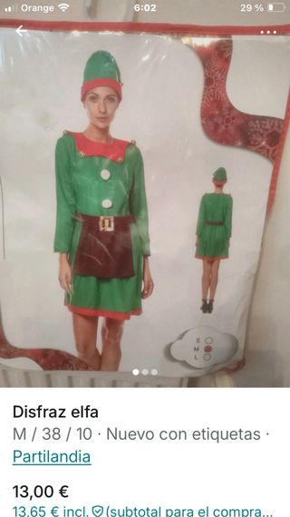 Disfraz Elfa Talla M/38/10 Nuevo