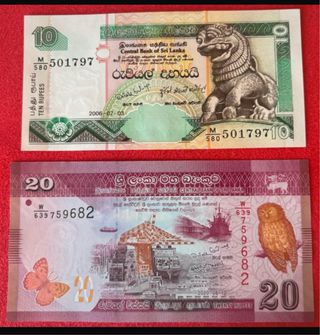 Banconote Sri Lanka 10 e 20 Rupie