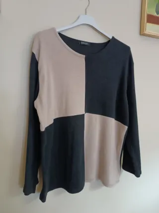 Jersey mujer bloques color beige y negro