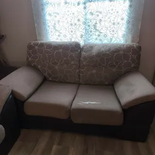 Conjunto Sofá 3+2 Beige y marrón