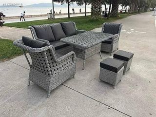 Conjunto Muebles Ratán Mesa Cristal