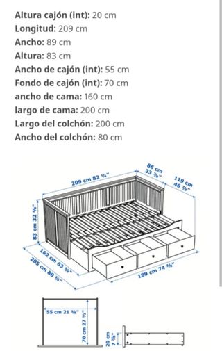 Cama diván Ikea Hemnes + Colchón Malfors