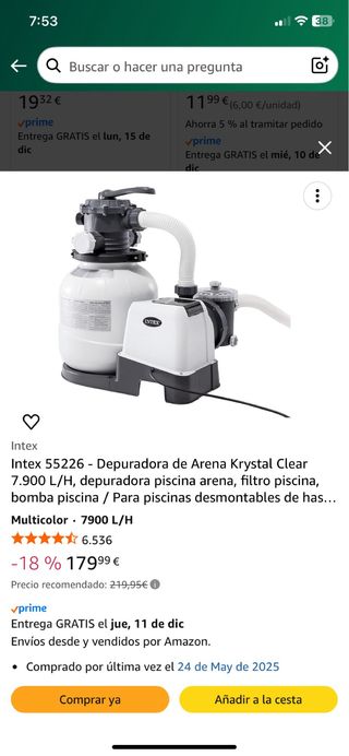 Depuradora Arena Intex Krystal Clear 7900 L/H