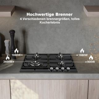 Piano cottura a gas 4 fuochi vetro nero