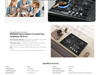 Piano cottura a gas 4 fuochi vetro nero