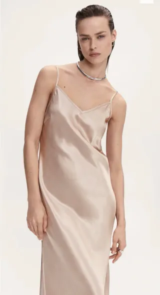 Vestido lencero Mango rosa empolvado