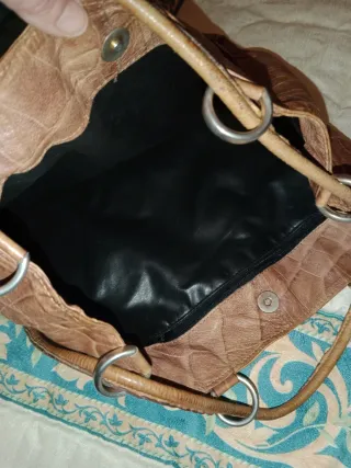 Bolso Mochila Piel Beige Marrón