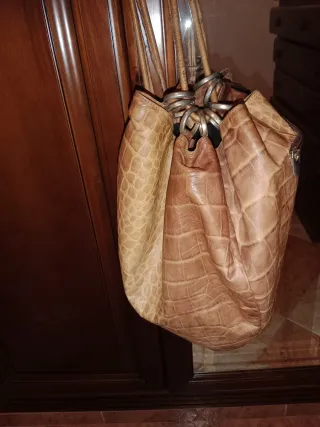 Bolso Mochila Piel Beige Marrón