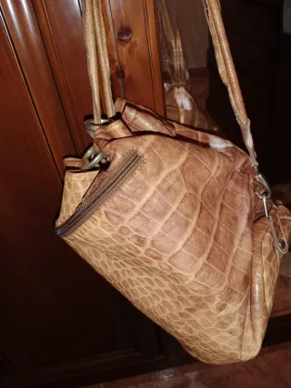 Bolso Mochila Piel Beige Marrón