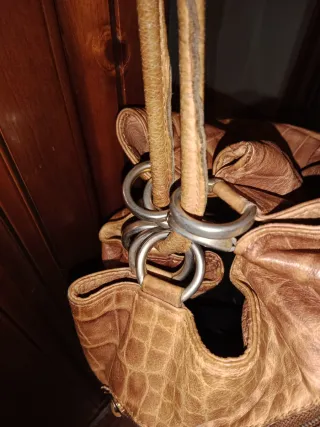 Bolso Mochila Piel Beige Marrón