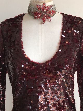 Vestido fiesta lentejuelas largo Zara burdeos