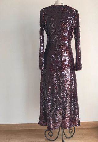 Vestido fiesta lentejuelas largo Zara burdeos