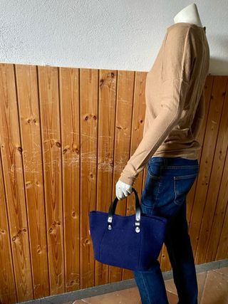 Borsa Sud lana e pelle blu