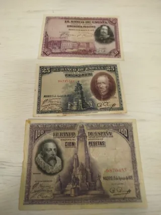 3 Billetes Banco de España Pesetas