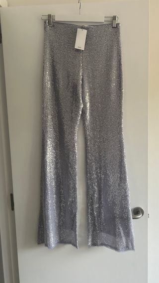 Pantalones lentejuelas Mango plateados nuevos
