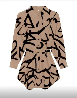 Vestido Camisa Beige y Negro