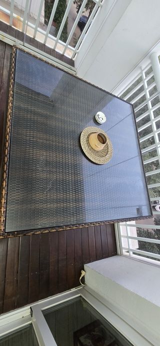 Mesa y 4 Sillas Exterior Cristal y Mimbre