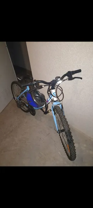 Bicicleta azul con casco