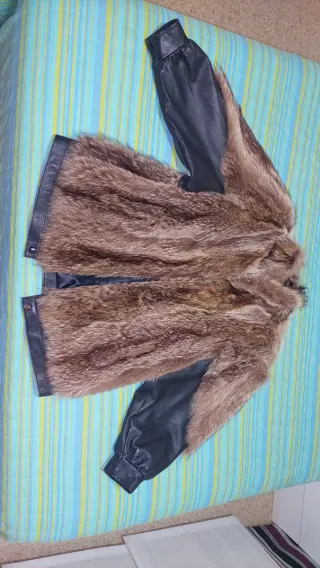 Abrigo Pelo Zorro Mujer Negro/Marrón