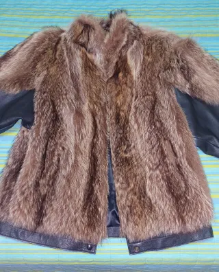 Abrigo Pelo Zorro Mujer Negro/Marrón