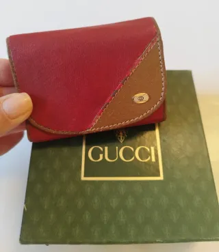 Portafoglio vintage Gucci pelle rossa e cuoio
