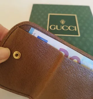 Portafoglio vintage Gucci pelle rossa e cuoio