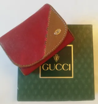 Portafoglio vintage Gucci pelle rossa e cuoio
