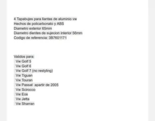 Tapabujes Vw 65mm Centro Llantas Ruedas Neumáticos