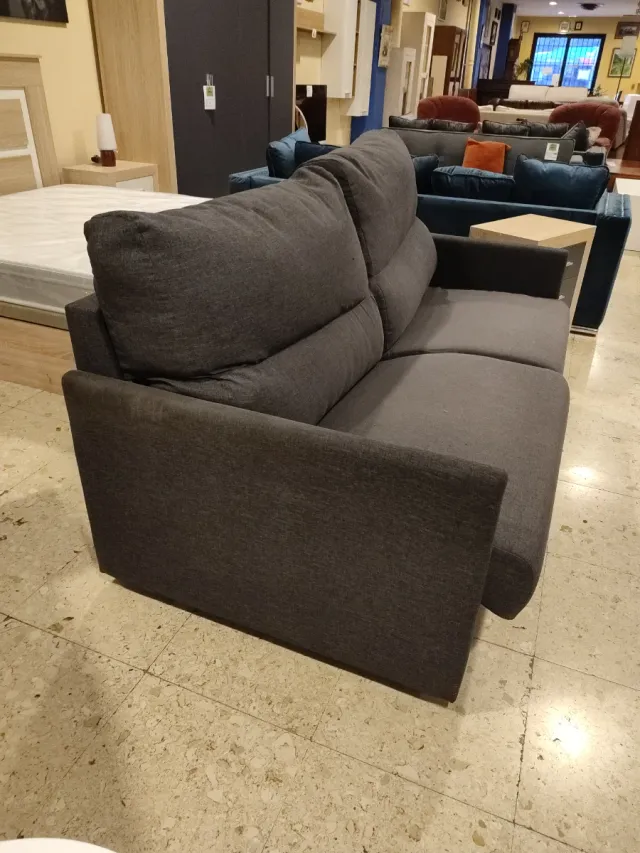 Sofá 3 Plazas Gris Tela