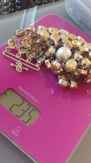 Conjunto Plata y Perlas Doradas