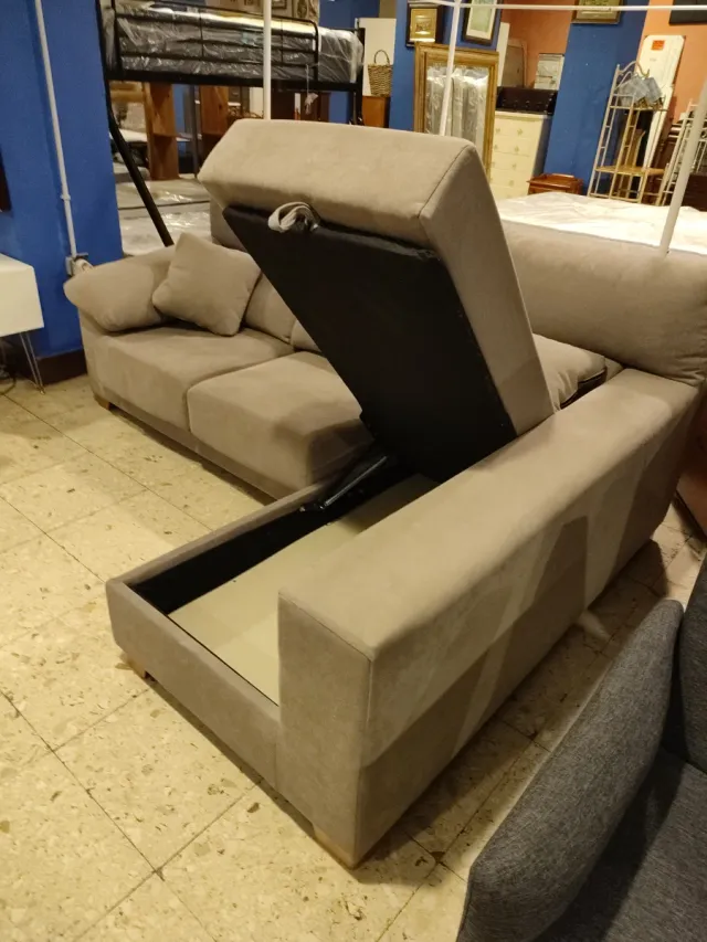 Sofá Chaisselongue Beige/Gris Tela