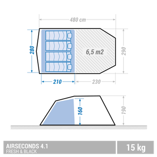 Tienda de campaña familiar 4 personas hinchable Quechua