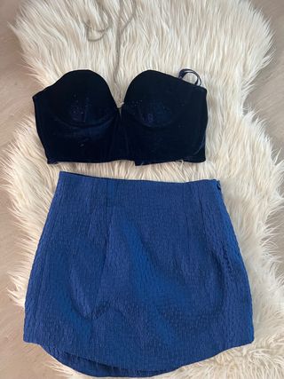 Conjunto fiesta top y falda azul