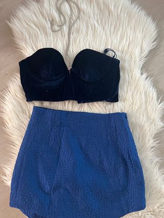 Conjunto fiesta top y falda azul