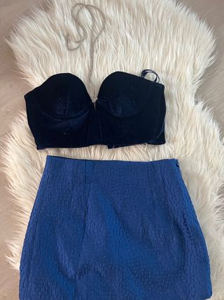 Conjunto fiesta top y falda azul
