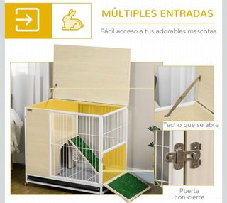 Conejera Pawhut Madera Beige y Blanca