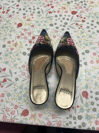Zuecos Charles Jourdan bordados de ante