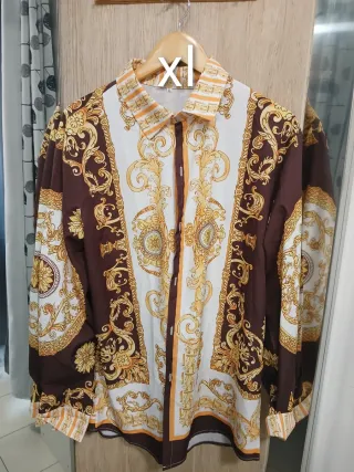Camisa XL Estampado Barroco Marrón y Dorado