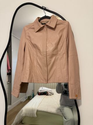 Chaqueta Mango Piel Bovino Beige