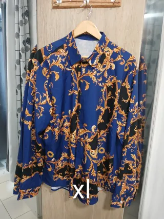 Camisa Estampada Azul y Dorada Talla XL