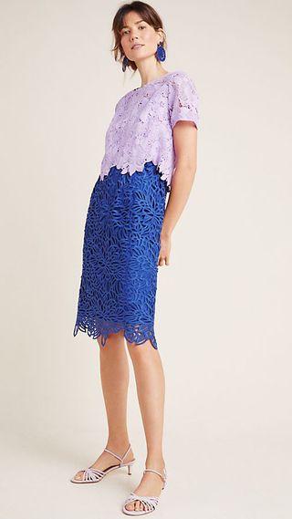 Vestido de encaje azul malva Anthropologie 36 £160