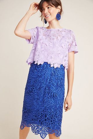 Vestido de encaje azul malva Anthropologie 36 £160