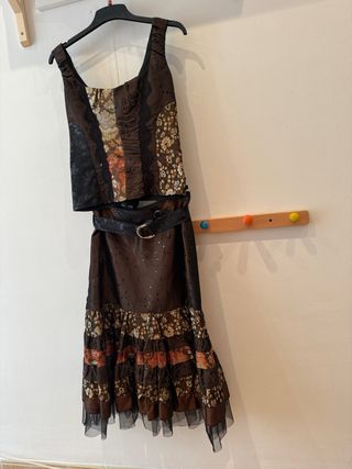 Conjunto Top y Falda Fiesta Marrón Multicolor