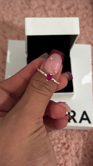 Anillo Pandora Corazón Rosa y Plata