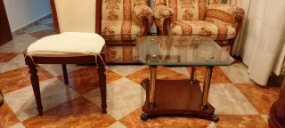 Conjunto mesas centro cristal y madera