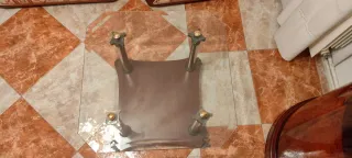 Conjunto mesas centro cristal y madera