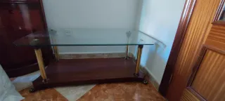 Conjunto mesas centro cristal y madera