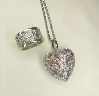 Parure Anello e Ciondolo Cuore Argento 925 Zirconi