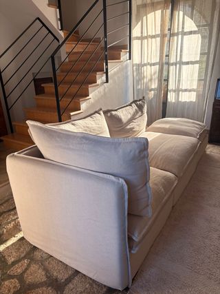 Sofá modular Sklum lino y algodón beige