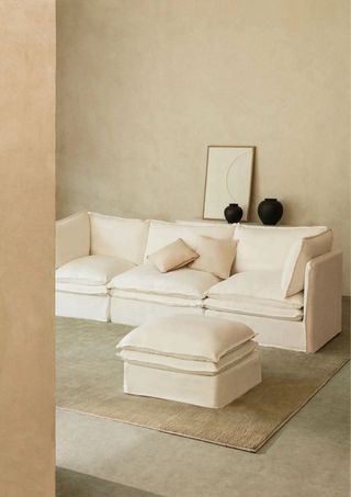 Sofá modular Sklum lino y algodón beige